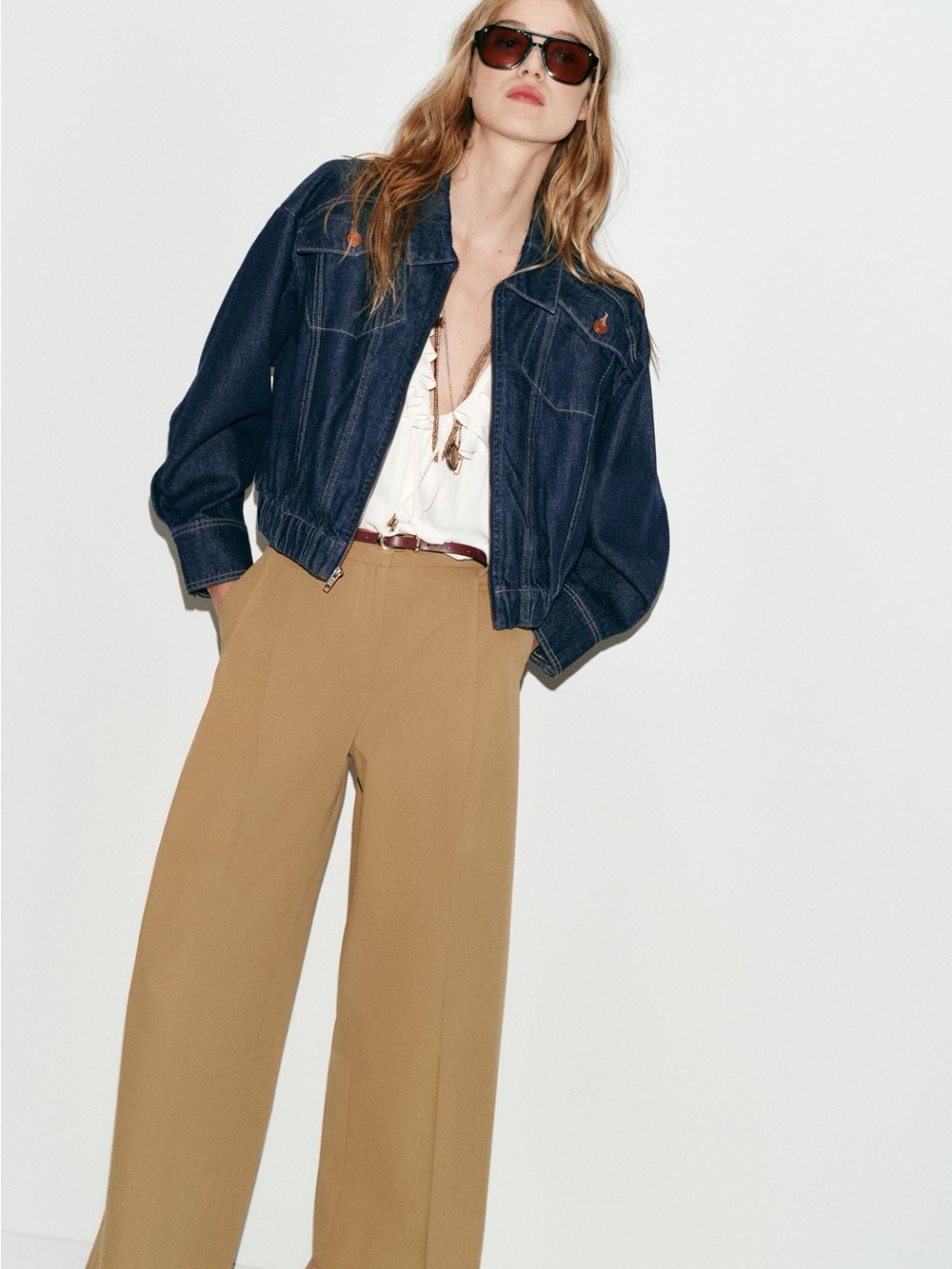 Zara belted pleated pants Taupe Brown